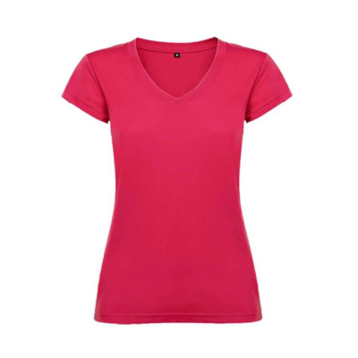 Camiseta Algodón Cuello Pico Mujer Fucsia