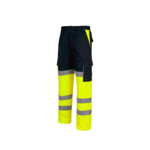 Pantalón recto Multibolsillos alta visibilidad Azul / Amarillo