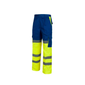 Pantalón recto Multibolsillos alta visibilidad Azul / Amarillo