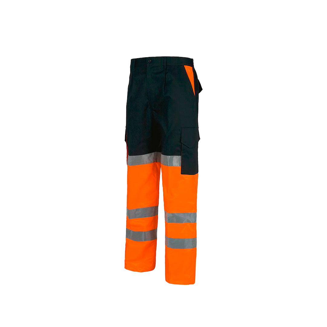 Pantalón recto Multibolsillos alta visibilidad Azul / Naranjo