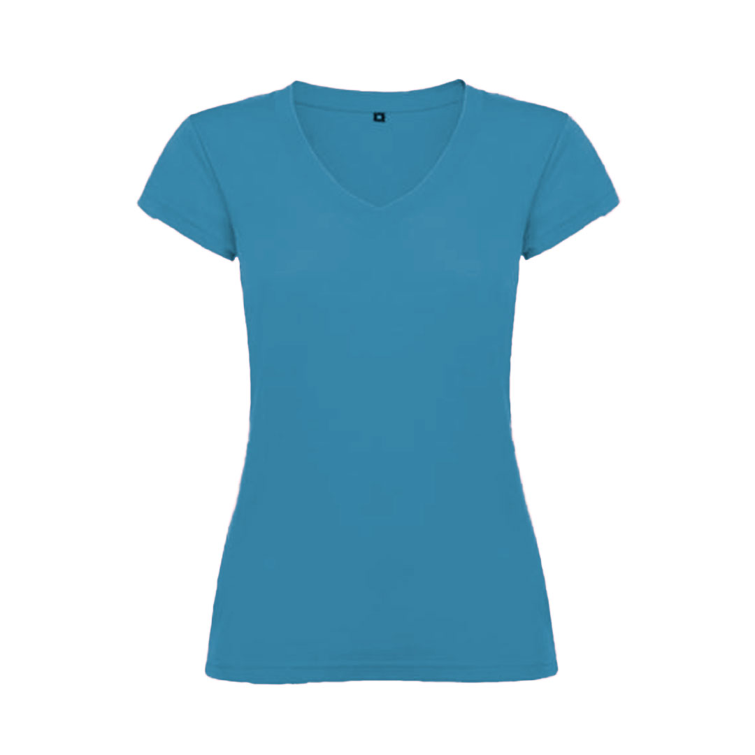 Camiseta Algodón Cuello Pico Mujer Celeste