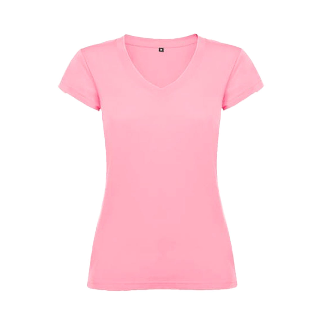 Camiseta Algodón Cuello Pico Mujer Rosada