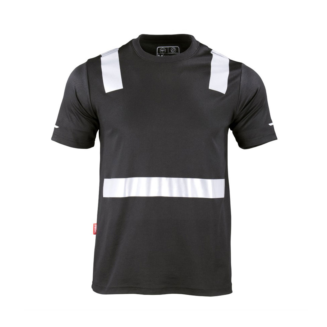 Polera Hombre Híbrida Cinta Reflectiva Manga Corta Negra
