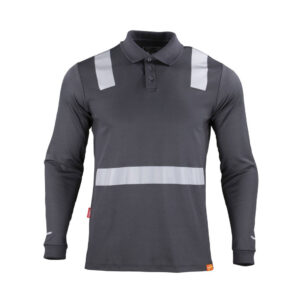 Polera Hombre Polo Híbrida Cinta Reflectiva Manga Larga Gris
