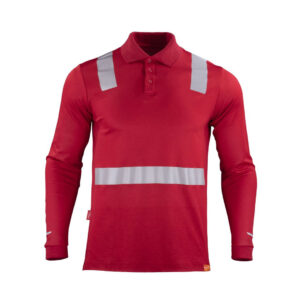 Polera Hombre Polo Híbrida Cinta Reflectiva Manga Larga Roja