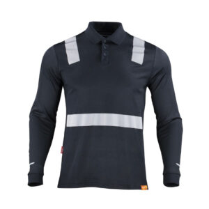 Polera Hombre Polo Híbrida Cinta Reflectiva Manga Larga Azul