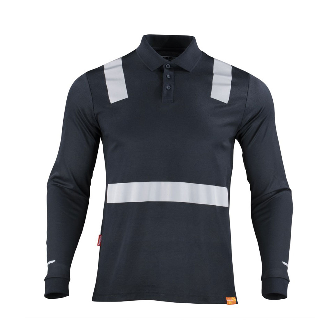 Polera Hombre Polo Híbrida Cinta Reflectiva Manga Larga Azul