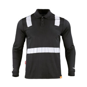Polera Hombre Polo Híbrida Cinta Reflectiva Manga Larga Negra