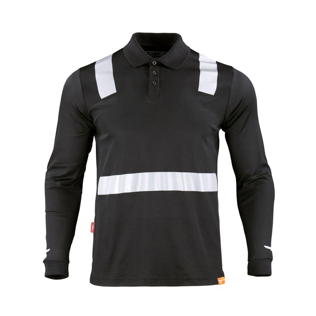 Polera Hombre Polo Híbrida Cinta Reflectiva Manga Larga Negra